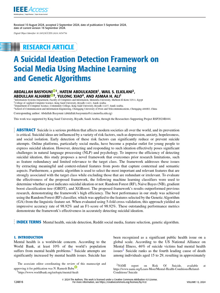 A Suicidal Ideation Detection Framework On Social Media Using Machine ...
