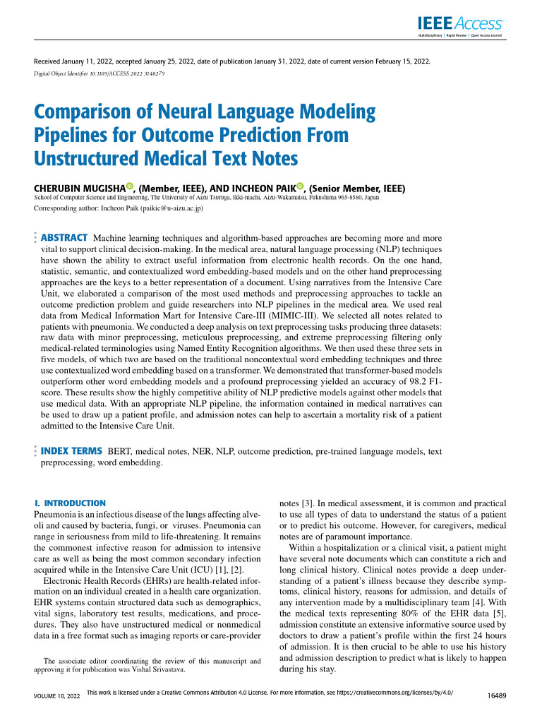 NLP Models for ICU Outcome Prediction | PDF | Machine Learning ...
