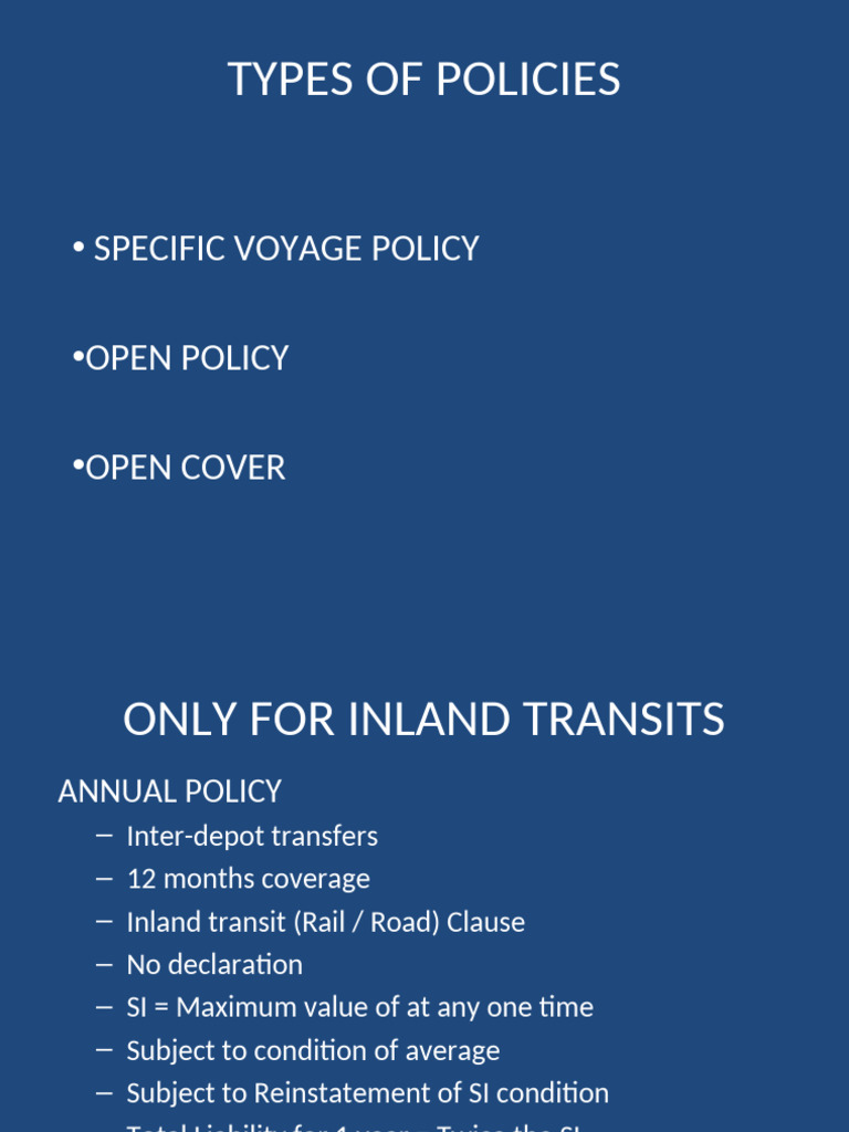 Types of Inland Transit Insurance Policies | PDF | Insurance | Business