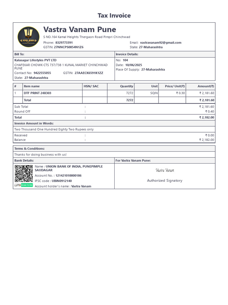 Tax Invoice - 104 - 10 - 06 - 25 | PDF