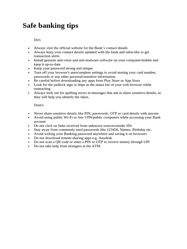 Essential Safe Banking Tips | PDF