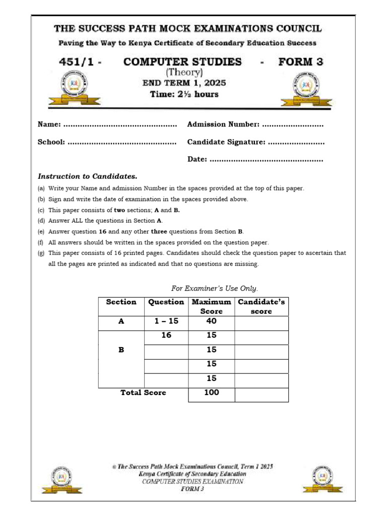 Computer Studies Examination Paper | PDF | Computer Science | Computing