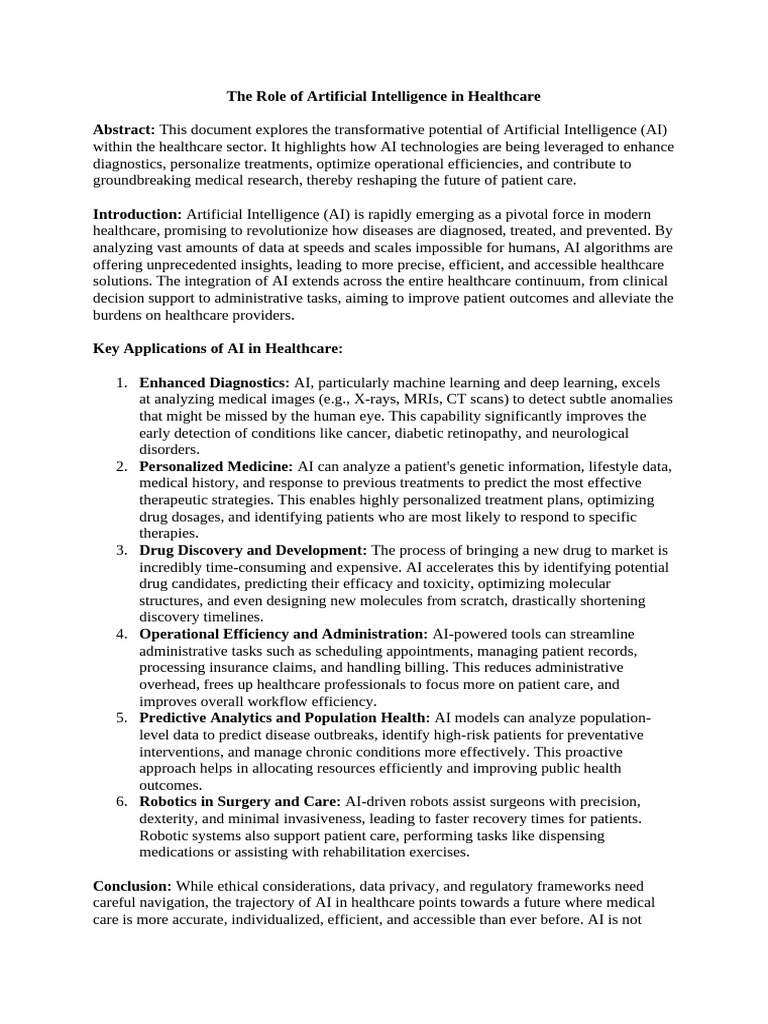 The Role of Artificial Intelligence in Healthcare | PDF | Personalized ...