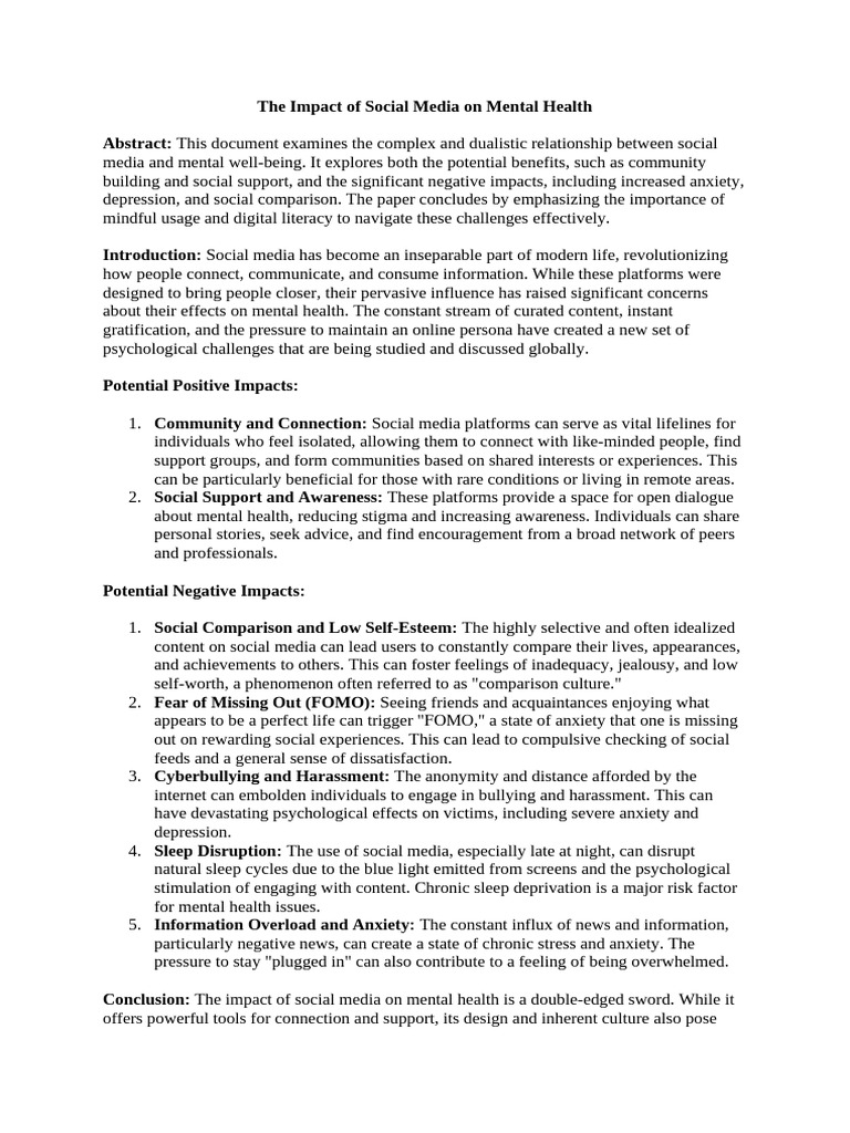 Social Media's Effects on Mental Health | PDF | Social Media | Popular ...