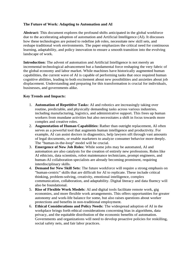 The Future of Work-Adapting To Automation and AI | PDF | Artificial ...