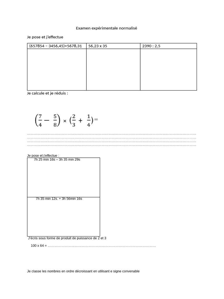 Examen de mathématiques normalisé | PDF