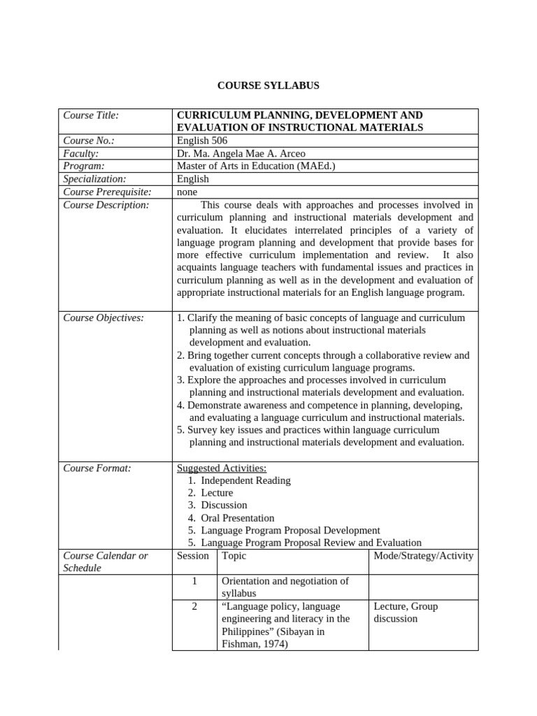 Curriculum Planning for English Instruction | PDF | Curriculum | Evaluation
