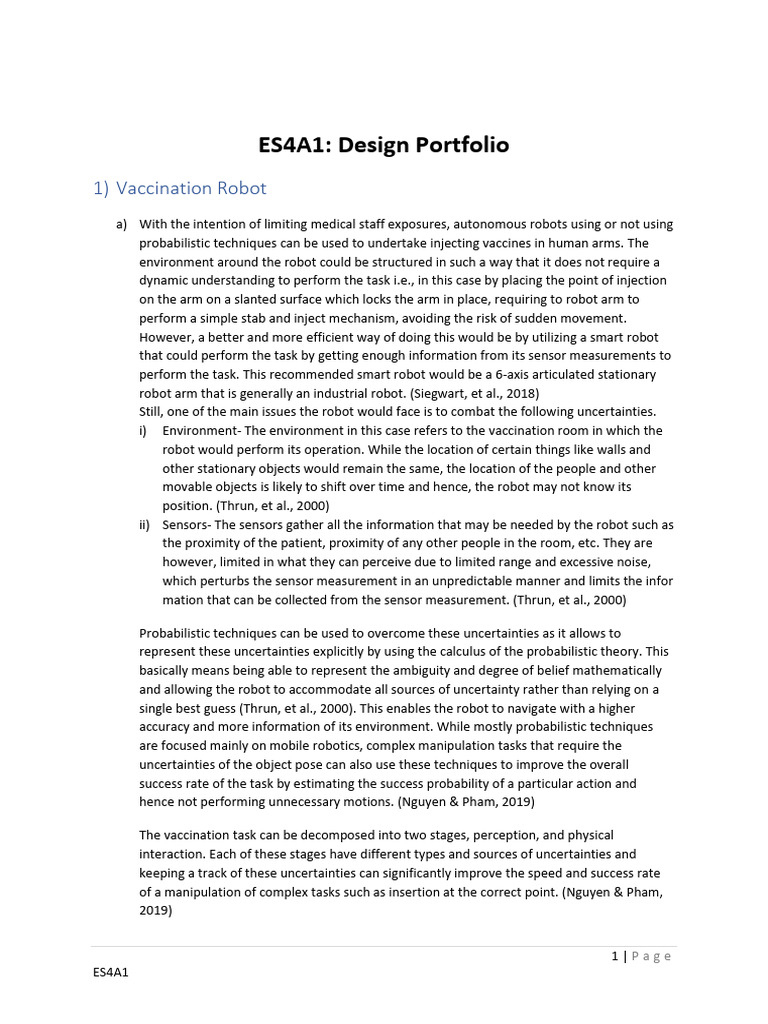 ES4A1 U1914023 Design Portfolio | PDF | Robot | Robotics