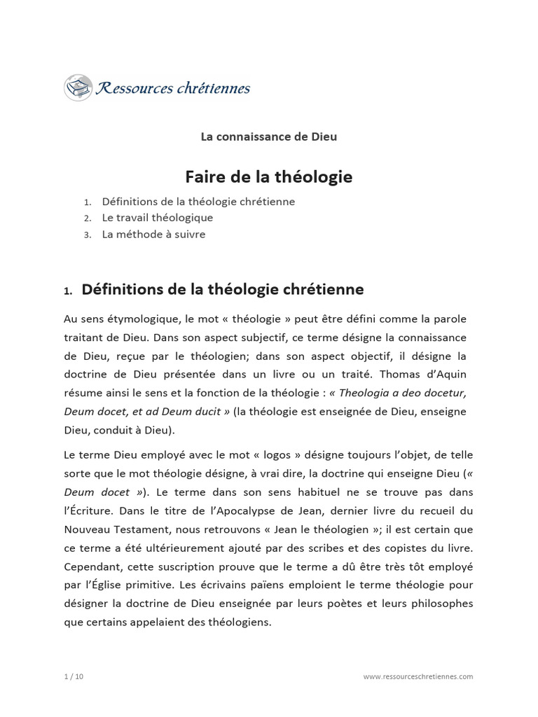 Définitions de la théologie chrétienne | PDF | Théologie | Dieu