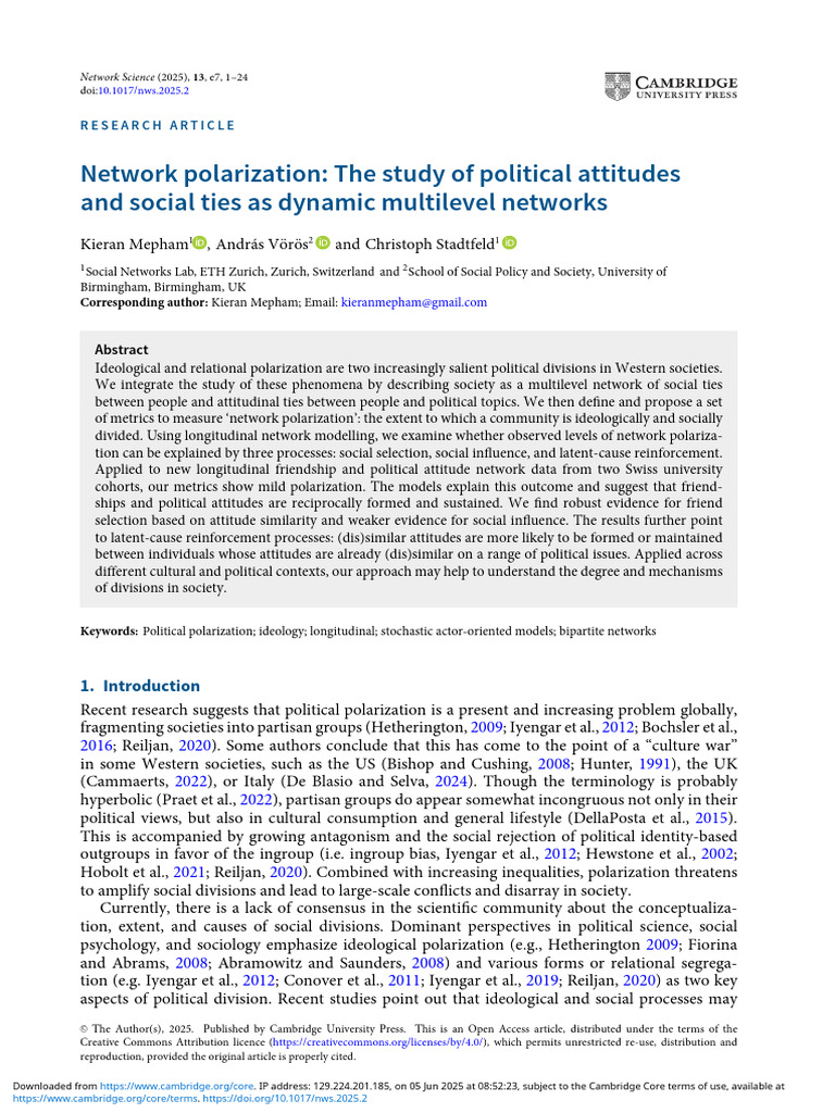 Network Polarization The Study of Political Attitudes and Social Ties ...