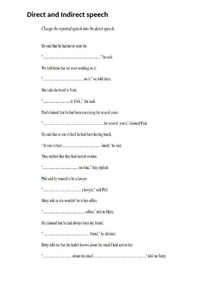 Direct and Indirect Speech Worksheet - Grade 4 | PDF
