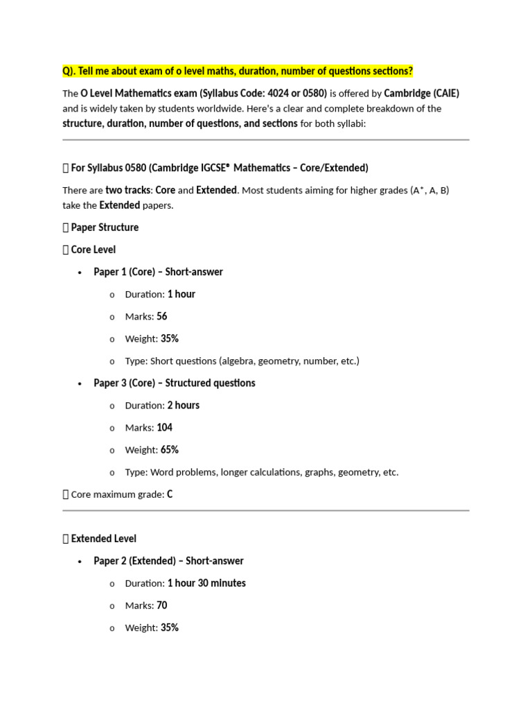 O Level Maths Exam Structure Overview | PDF | Mathematics | Secondary ...