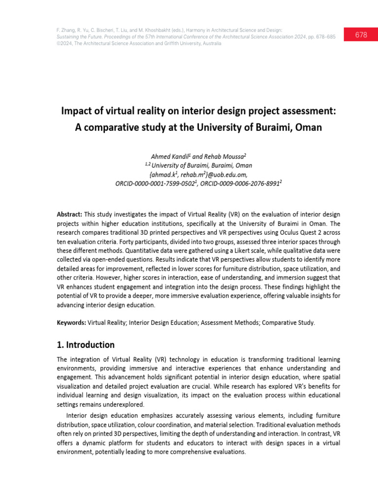 Impact of Virtual Reality On Interior Design Project Assessment A ...