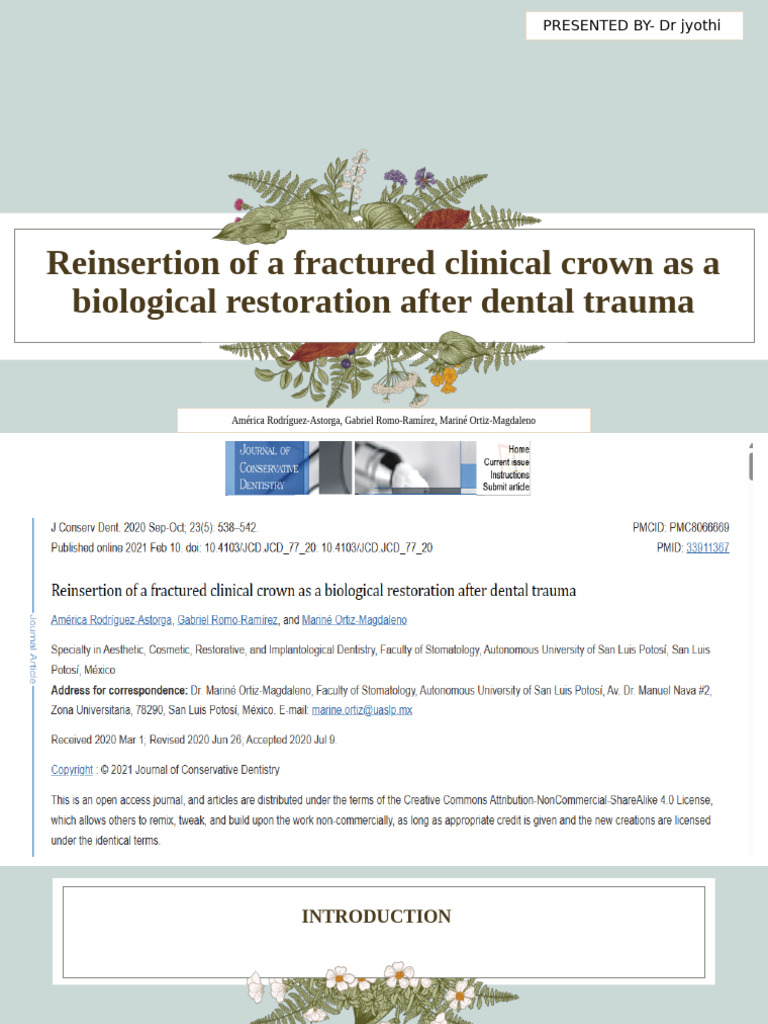 Biological Restoration of Fractured Crown | PDF | Human Tooth | Tooth ...