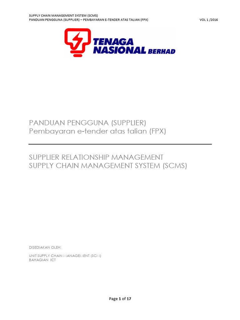 Panduan Pengguna (Supplier) Pembayaran Etender TNB Atas Talian (FPX) | PDF