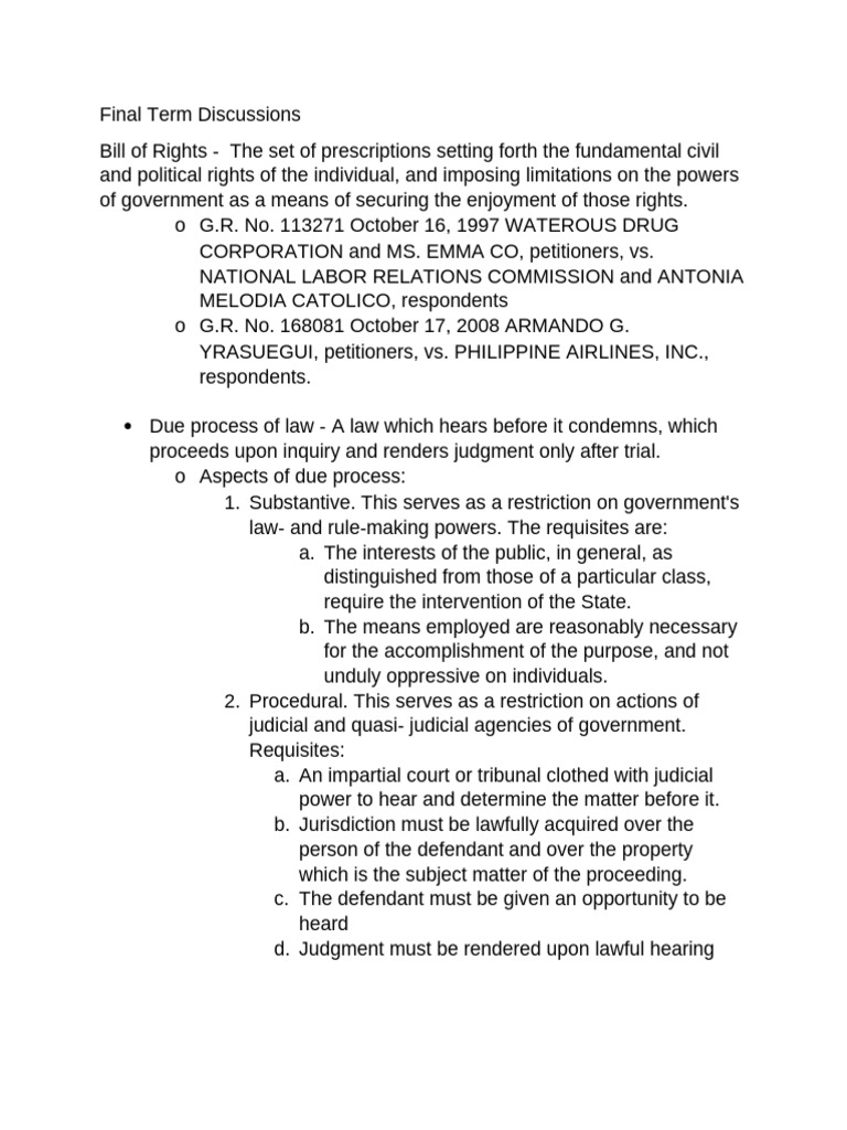 Bill of Rights and Due Process Overview | PDF | Search And Seizure ...