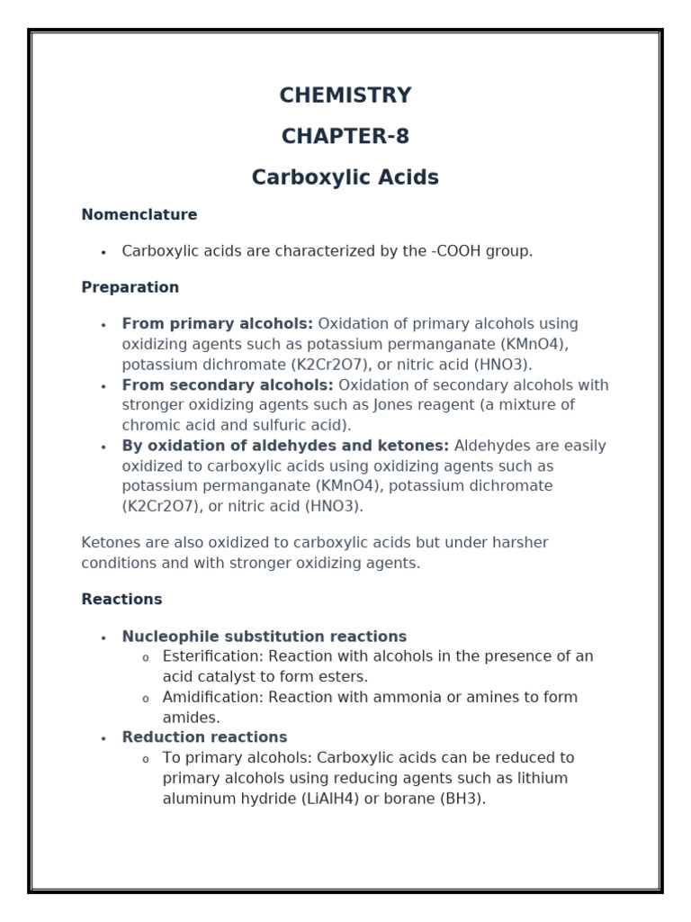 Chemistry Ch-8 Carboxylic Acid | PDF