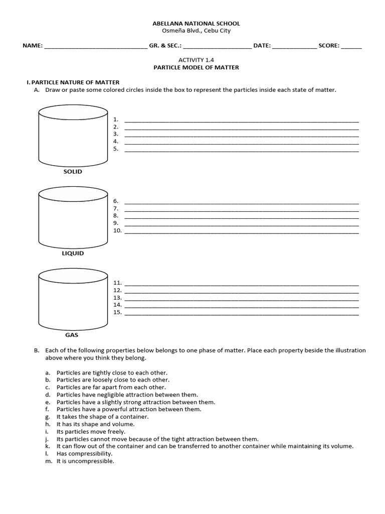 Act. 1.4 Particles Model of Matter | PDF | Water | Water Vapor