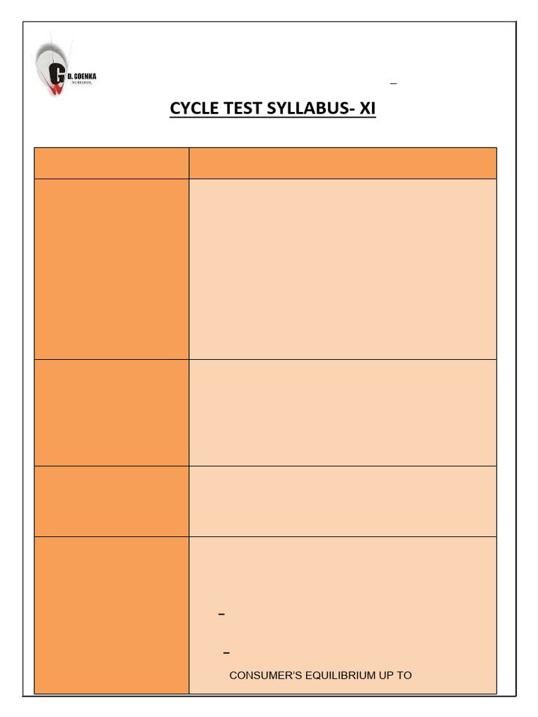 Cycle Test Datesheet and Syllabus - Xi | PDF | Chemistry | Physical ...