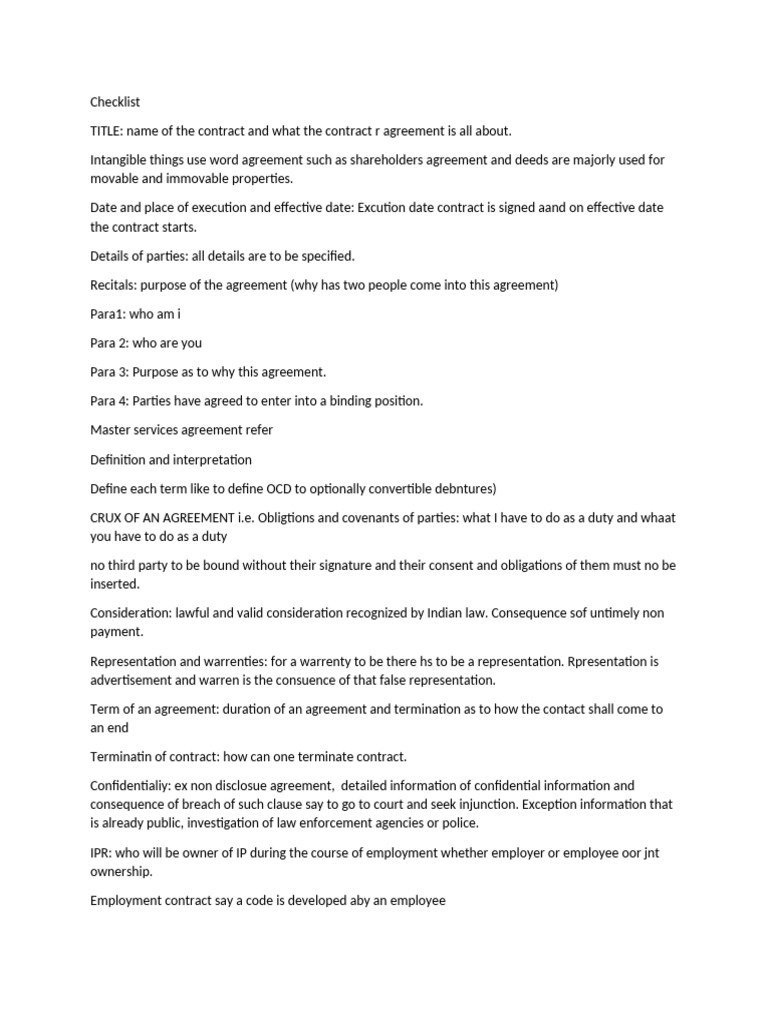 Comprehensive Contract Agreement Checklist | PDF | Arbitration | Mediation
