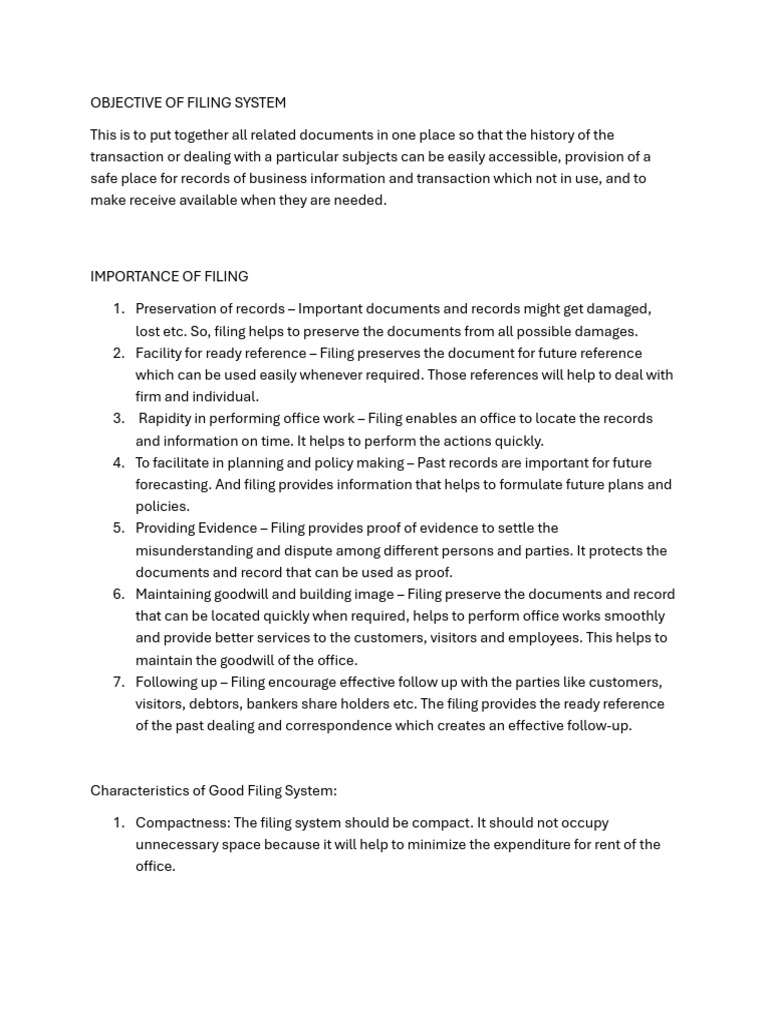 Importance of an Effective Filing System | PDF | Economies
