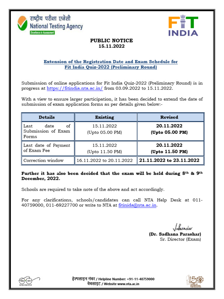 PUBLIC NOTICE FIQ-Extension and Schedule | PDF