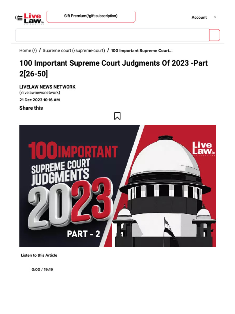 100 Important Supreme Court Judgments of 2023 Part 226-50-1 | PDF ...