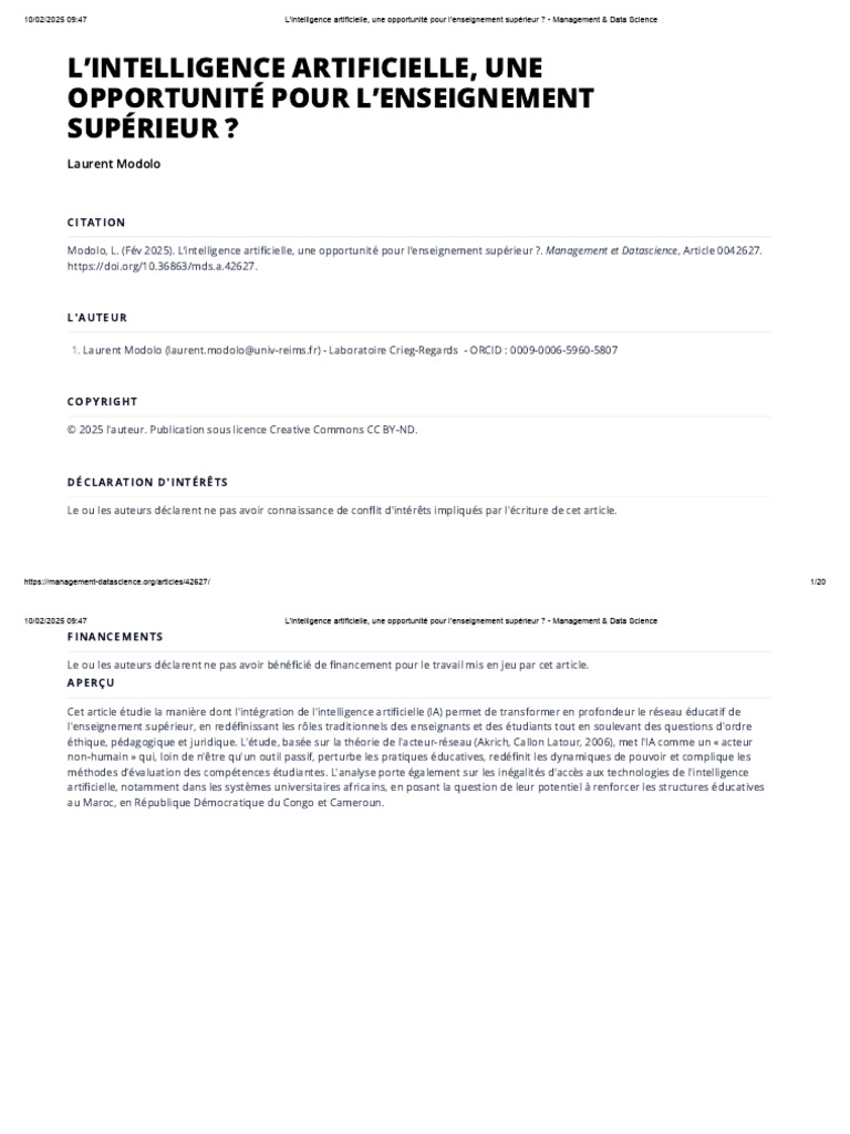 IA et enseignement supérieur : enjeux et impacts | PDF | Intelligence ...