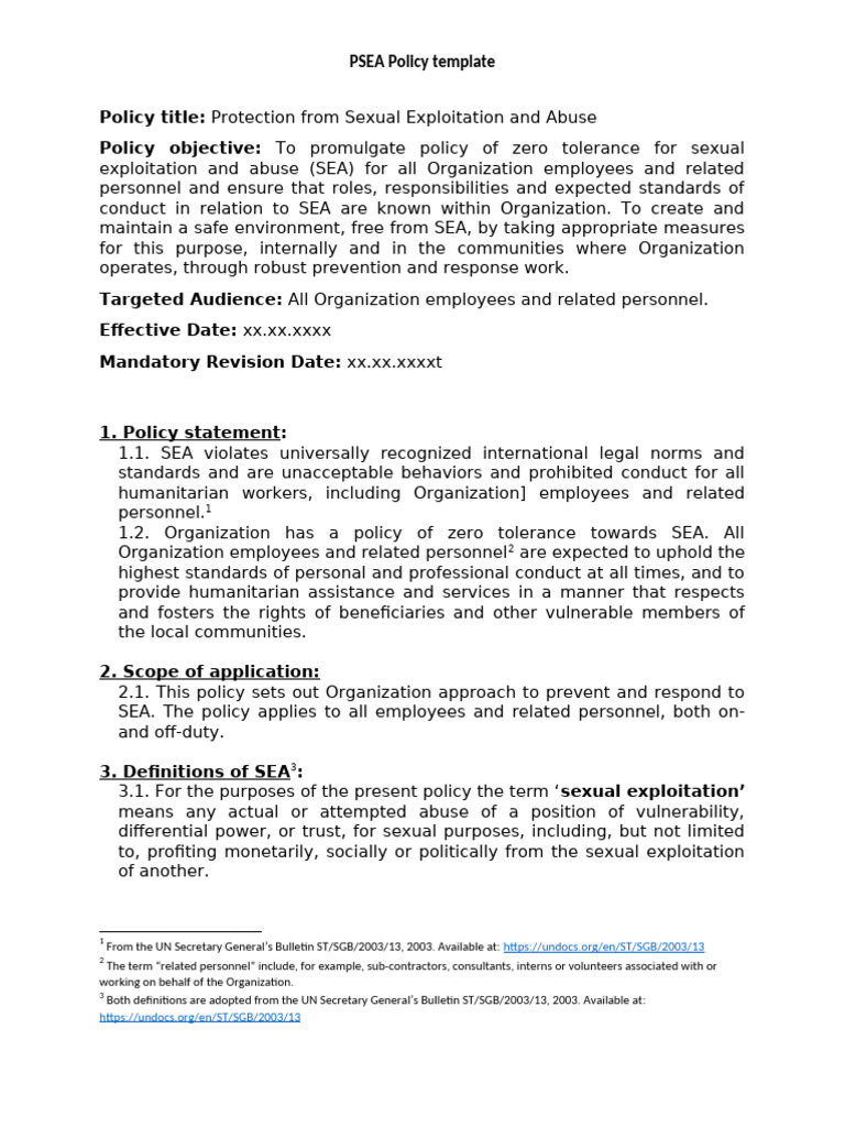 PSEA Policy: Zero Tolerance for SEA | PDF | Justice | Crime & Violence