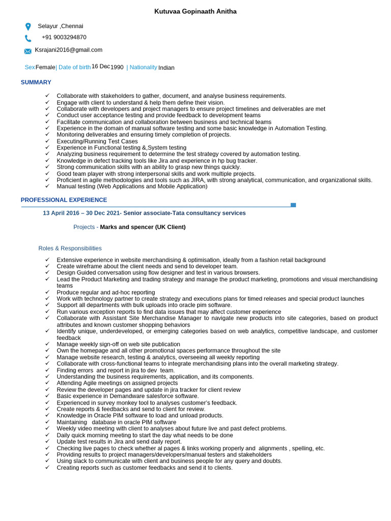 Naukri AnithaKutuvaaGopinaath (7y 3m) | PDF | Software Testing | Computing