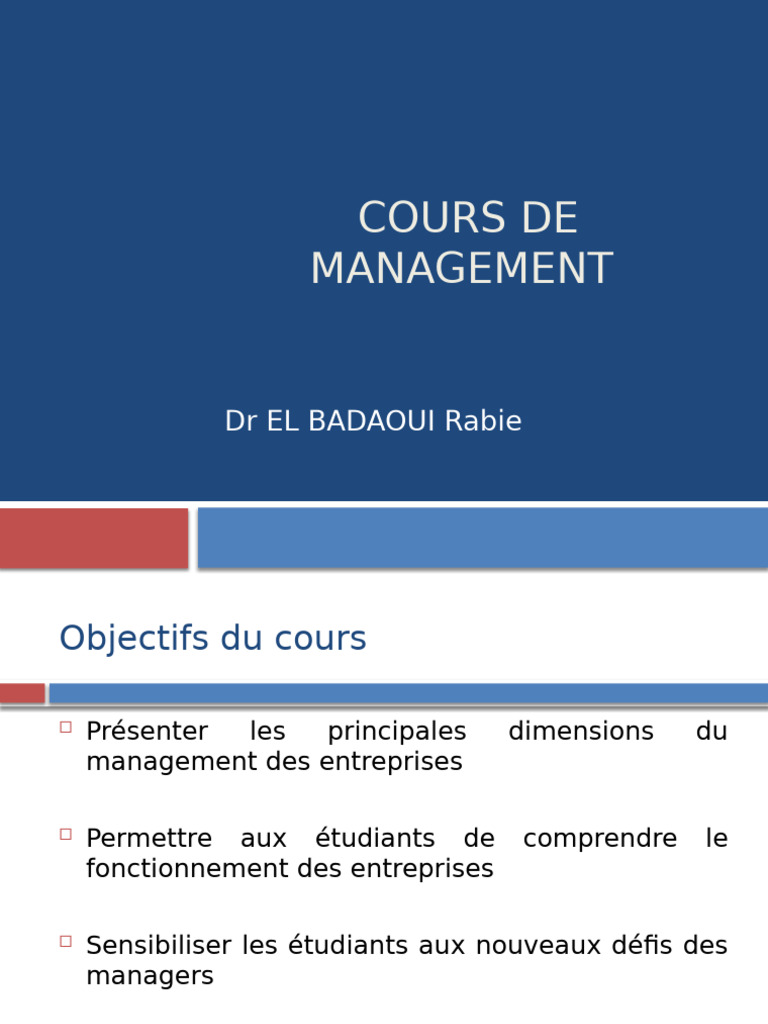 Cours de Management : Concepts et Rôles | PDF | Business | Entrepreneuriat