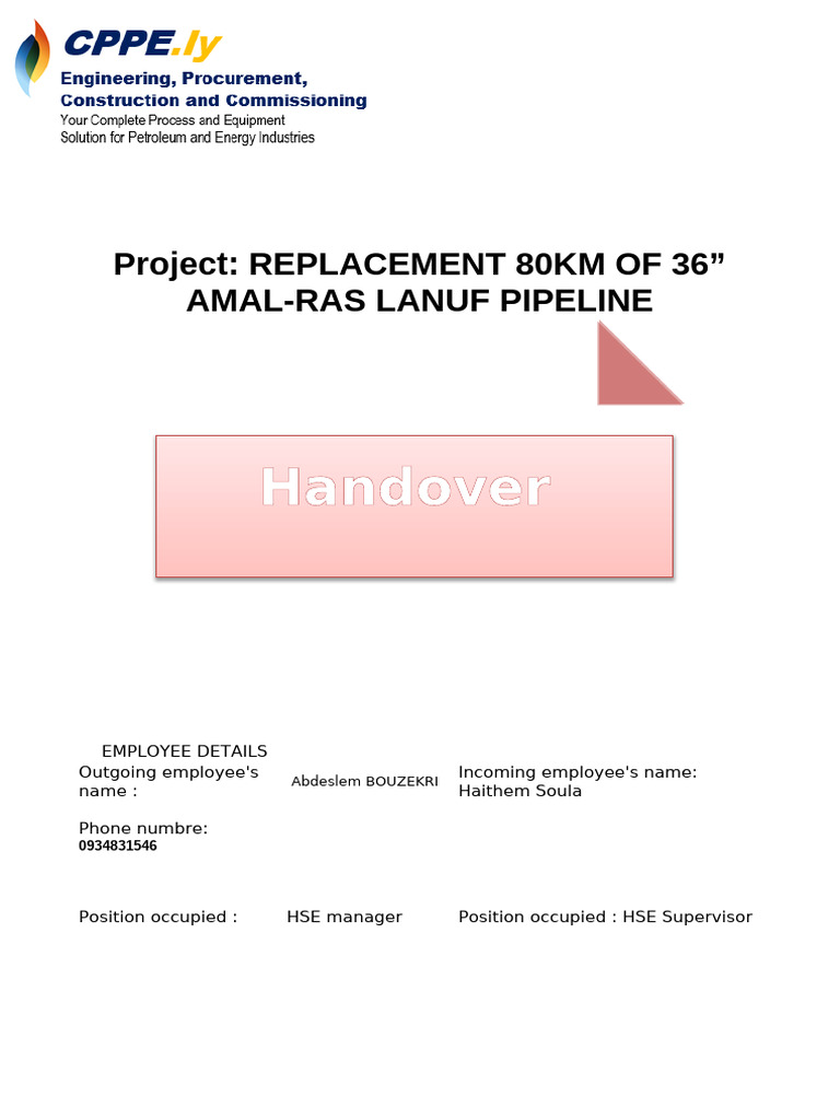 HSE Management Handover for Pipeline Project | PDF | Labor Relations ...