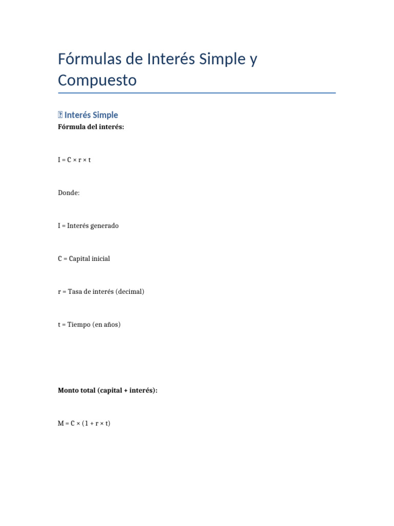 Fórmulas de Interés Simple y Compuesto | PDF