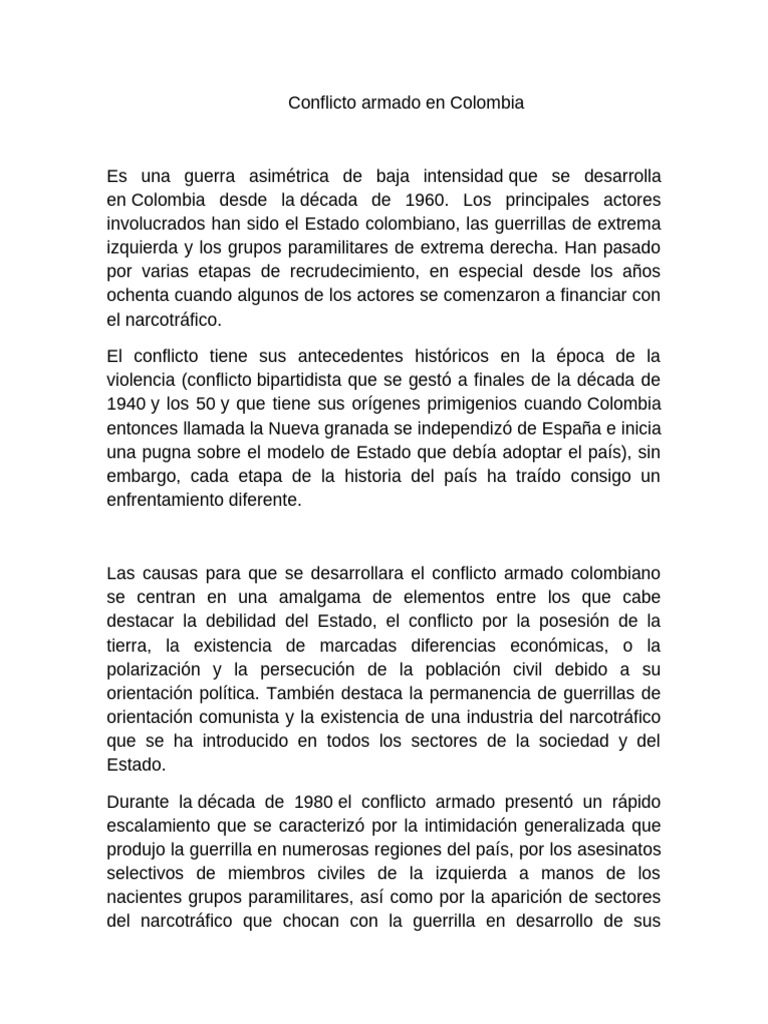 Conflicto armado en Colombia: causas y consecuencias | PDF | Colombia ...