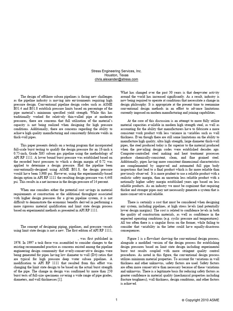 High Pressure Subsea Pipeline Design | PDF | Pipe (Fluid Conveyance ...