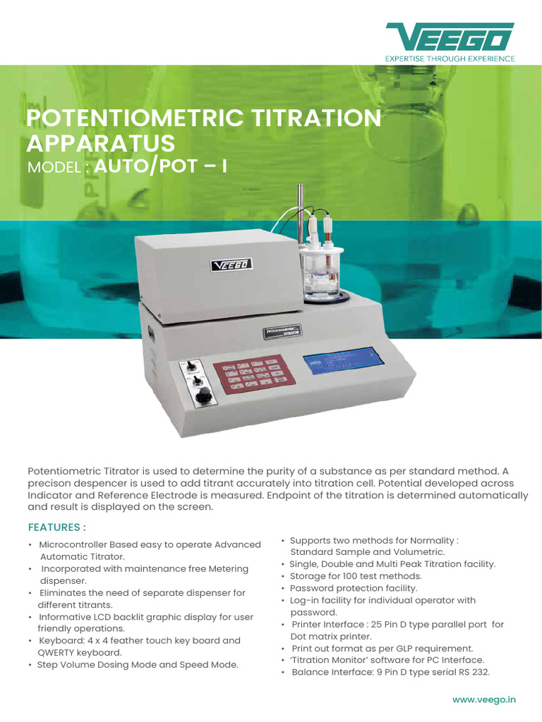 Veego Automatic Potentiometric Titrators | PDF | Titration | Chemistry