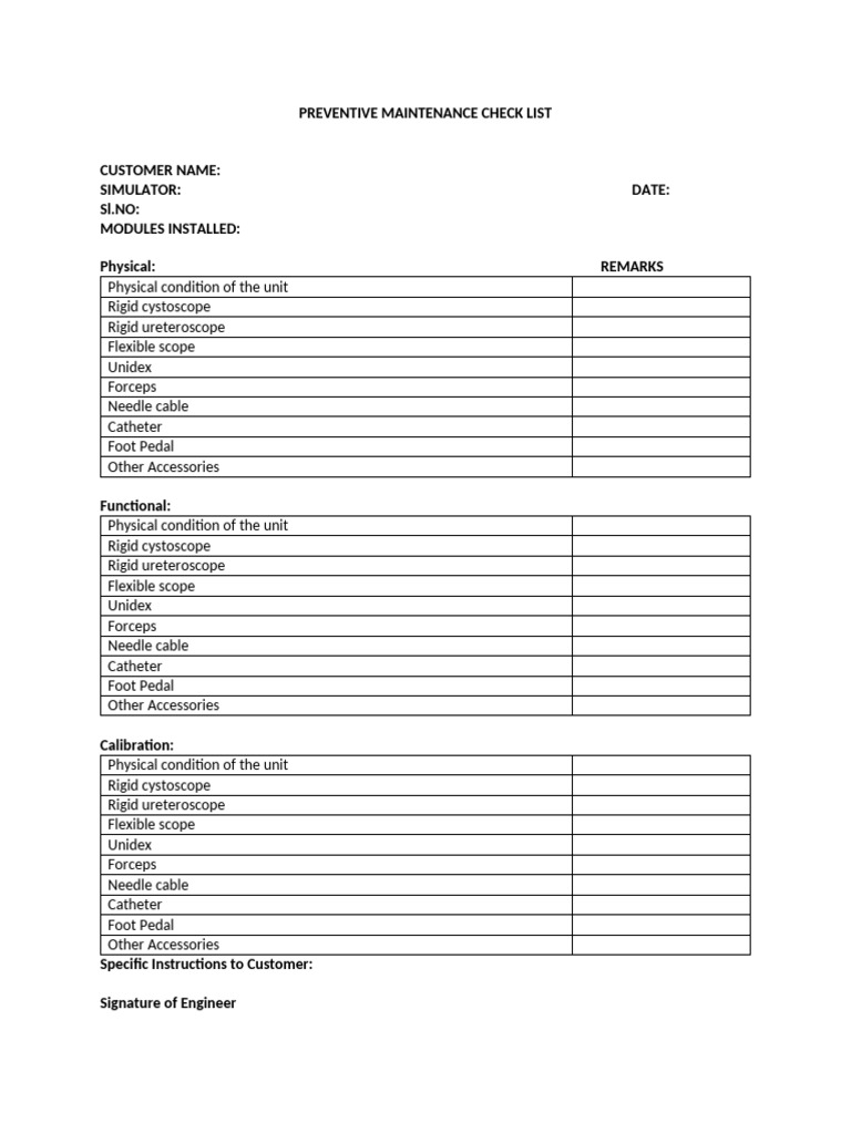 Biomedical Preventive Maintenance Checklist | PDF | Medical Equipment