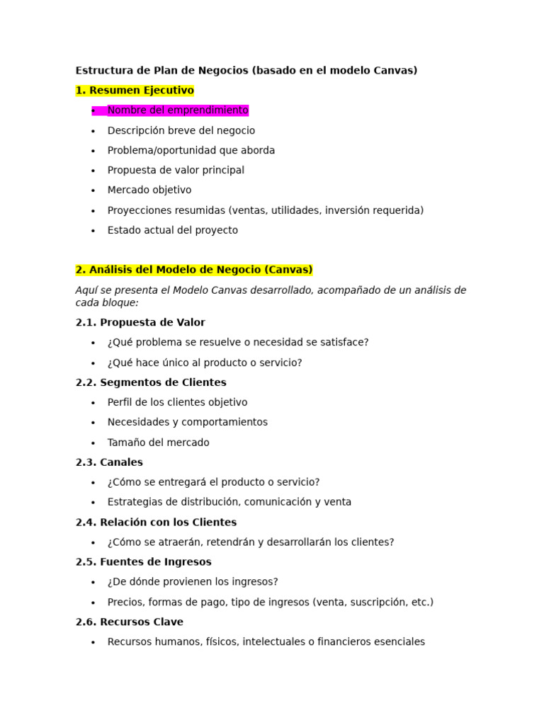 Componentes Plan de Negocio | PDF | Plan de negocios | Economias