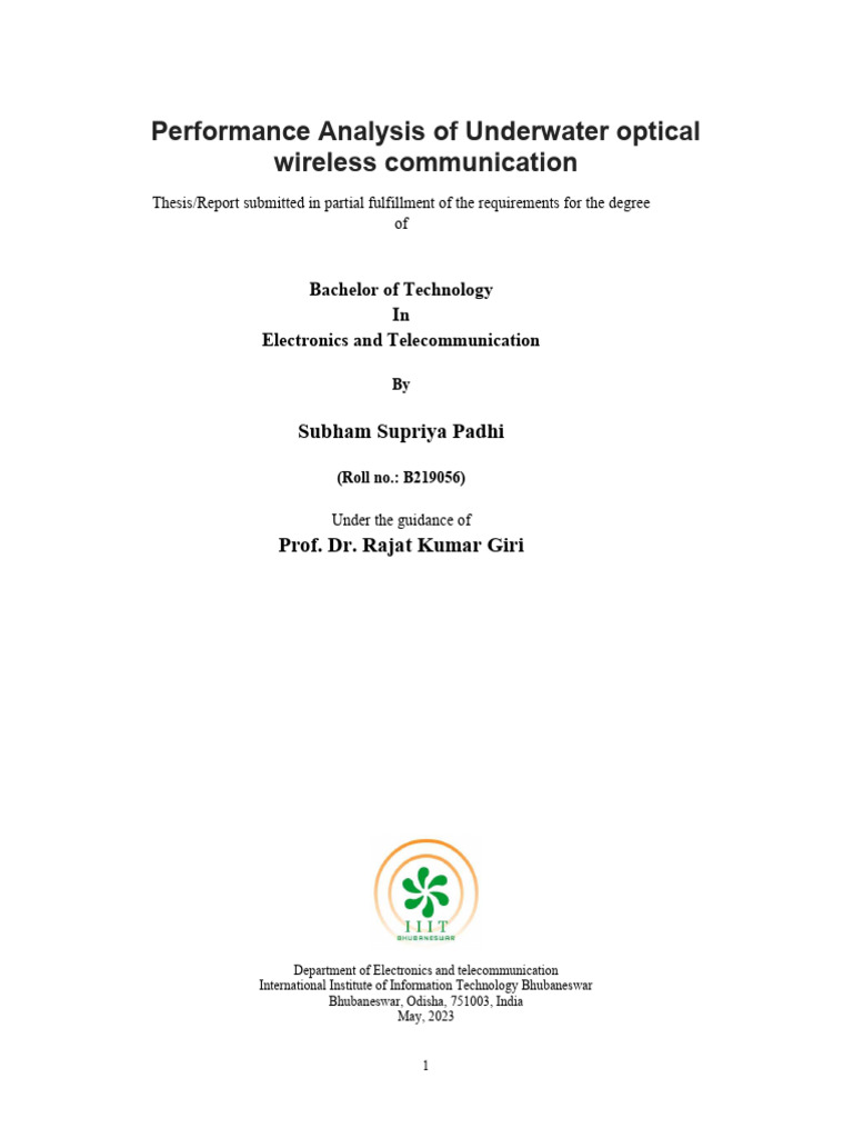Performance Analysis of Underwater optical wireless communication | PDF ...