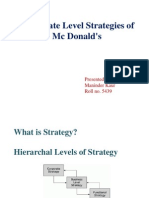 Corporate Level Strategies of MC Donald's: Presented By: Maninder Kaur Roll No. 5439