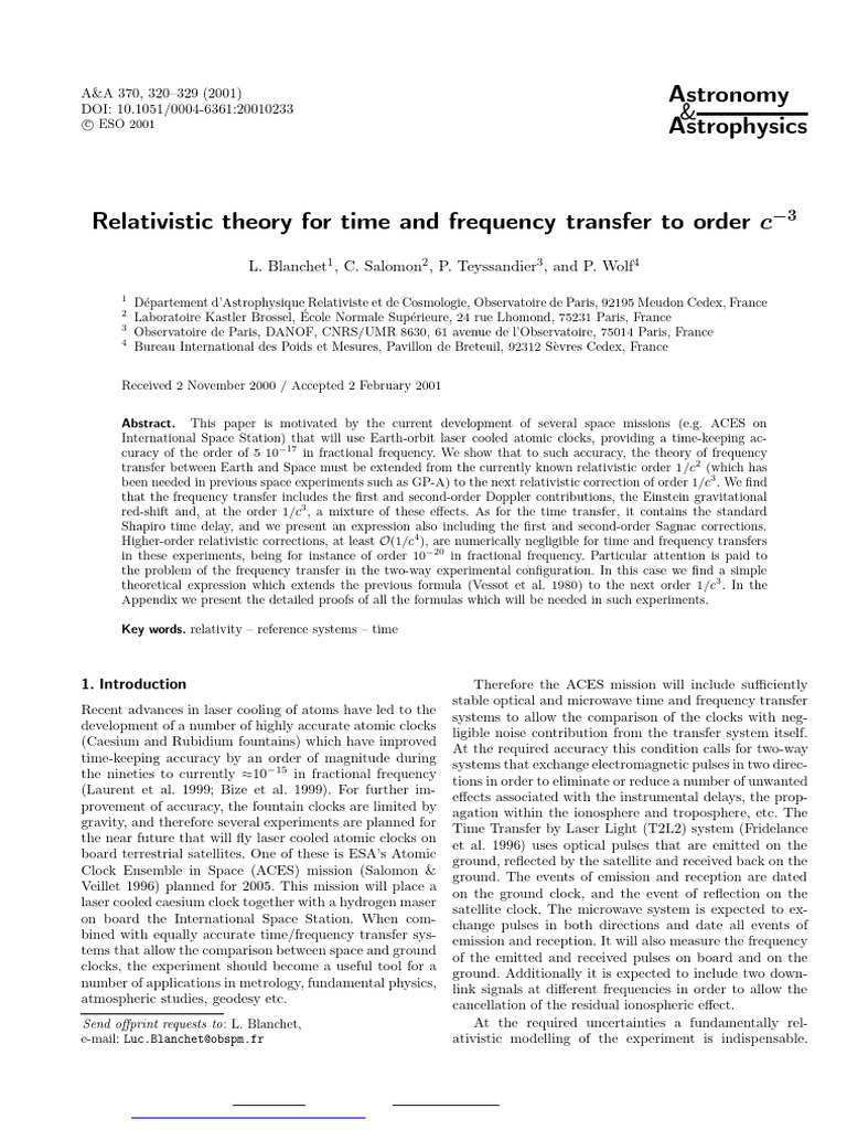 Relativistic Time Transfer Theory | PDF | Physics