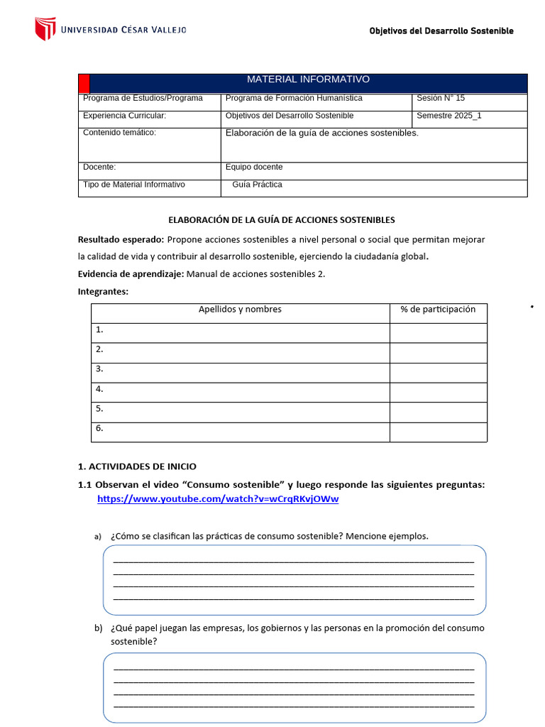 Guía de Acciones Sostenibles ODS | PDF | Desarrollo sostenible ...