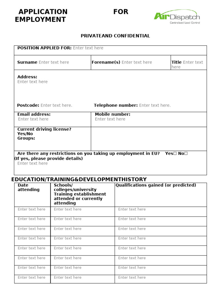 CLC Employment Application Form | PDF