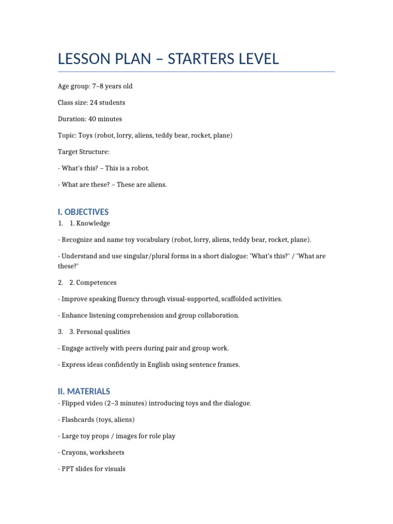 Lesson Plan Toys ZPD 7-8yo | PDF | Toys | Cognitive Science