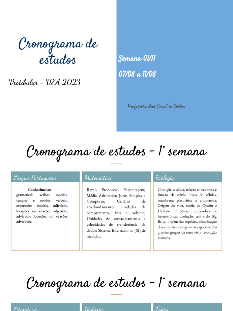 Cronograma de Estudos Vestibular UEA 2023 | PDF | Sociologia | Brasil