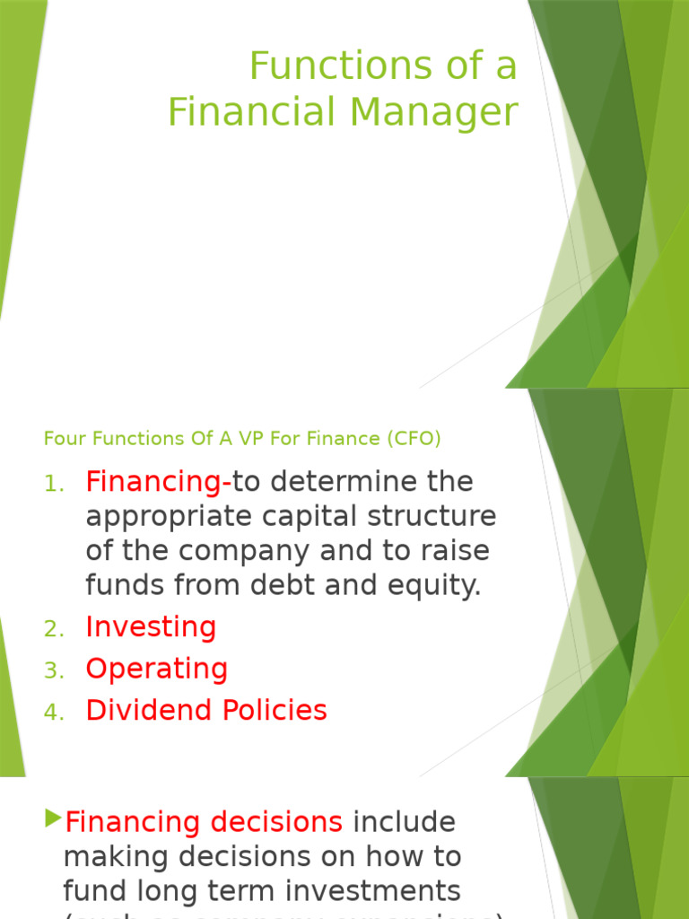 Functions of a Financial Manager | PDF | Dividend | Equity (Finance)