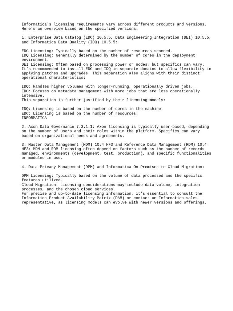 Informatica Licensing Overview by Product | PDF
