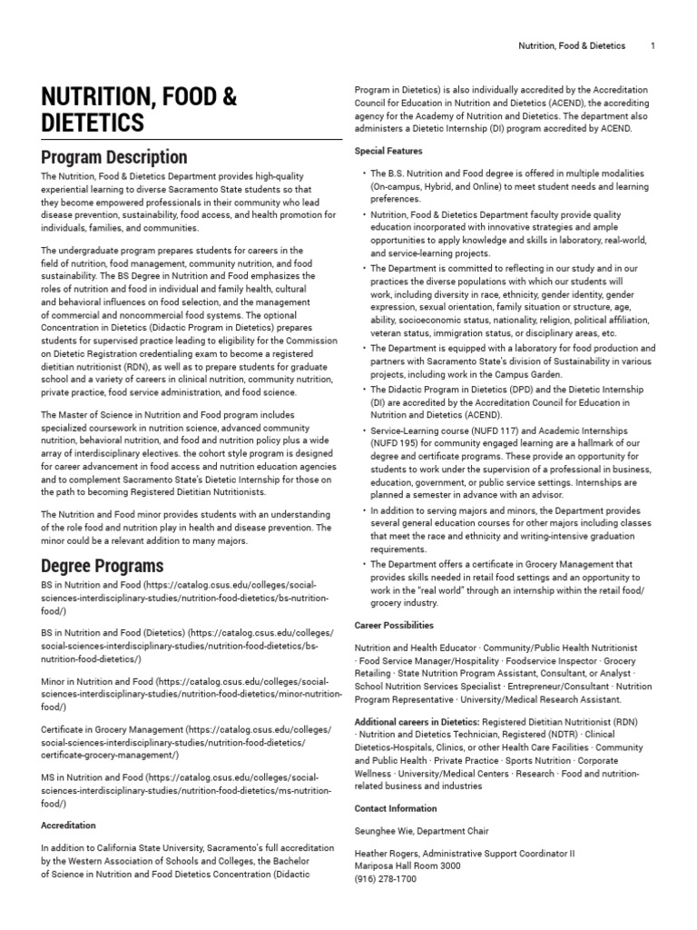 Nutrition and Dietetics Programs Overview | PDF | Dietitian | Nutrition