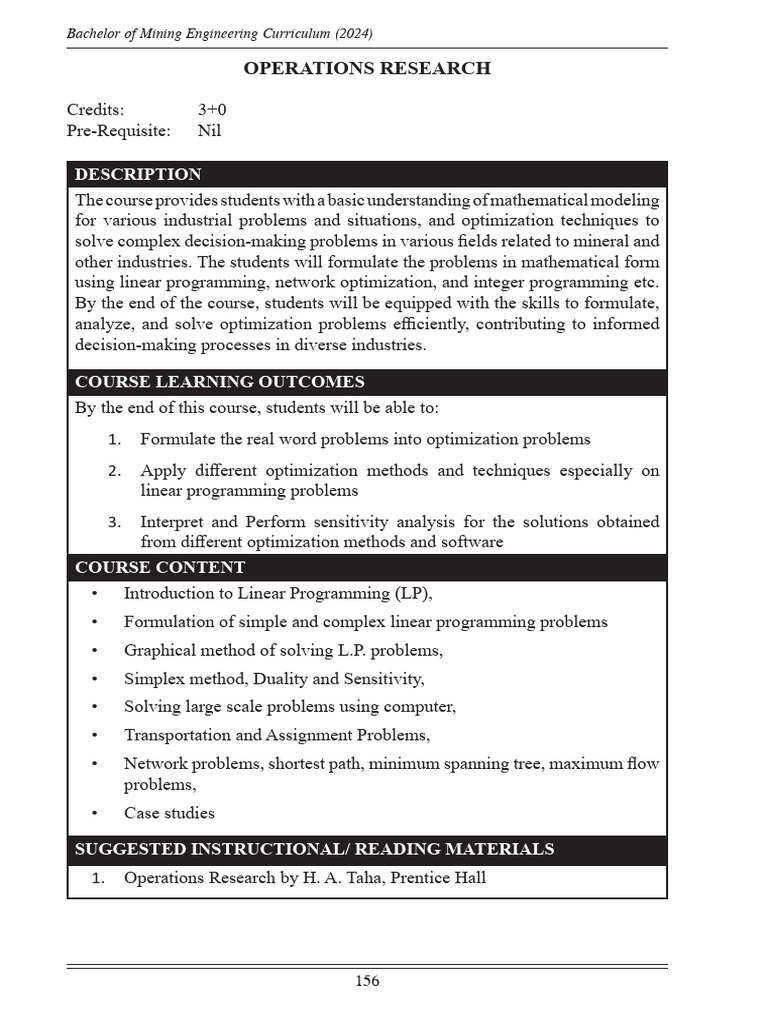 Mining Engineering Curriculum Overview | PDF | Linear Programming ...