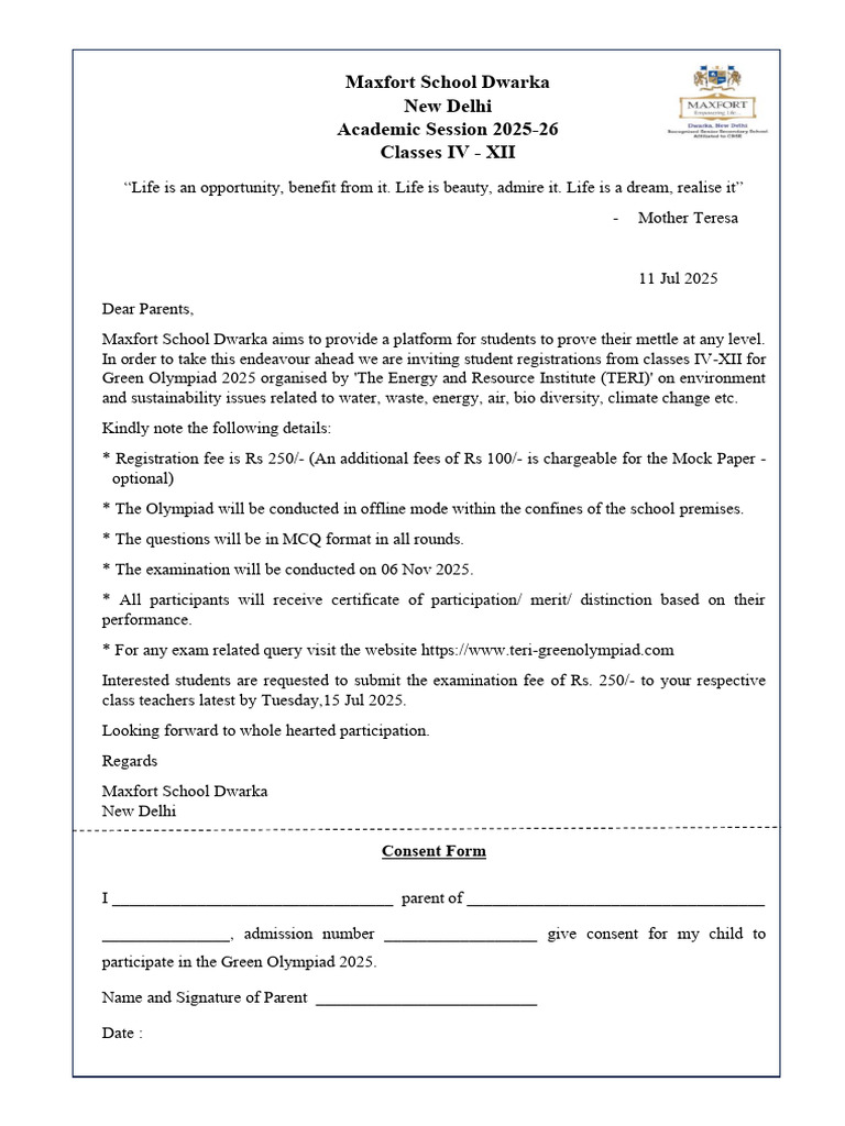 Green Olympiad 2025 Registration Notice | PDF